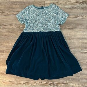 Mini Boden Teal Velvet and Sequin Dress Size 6-7